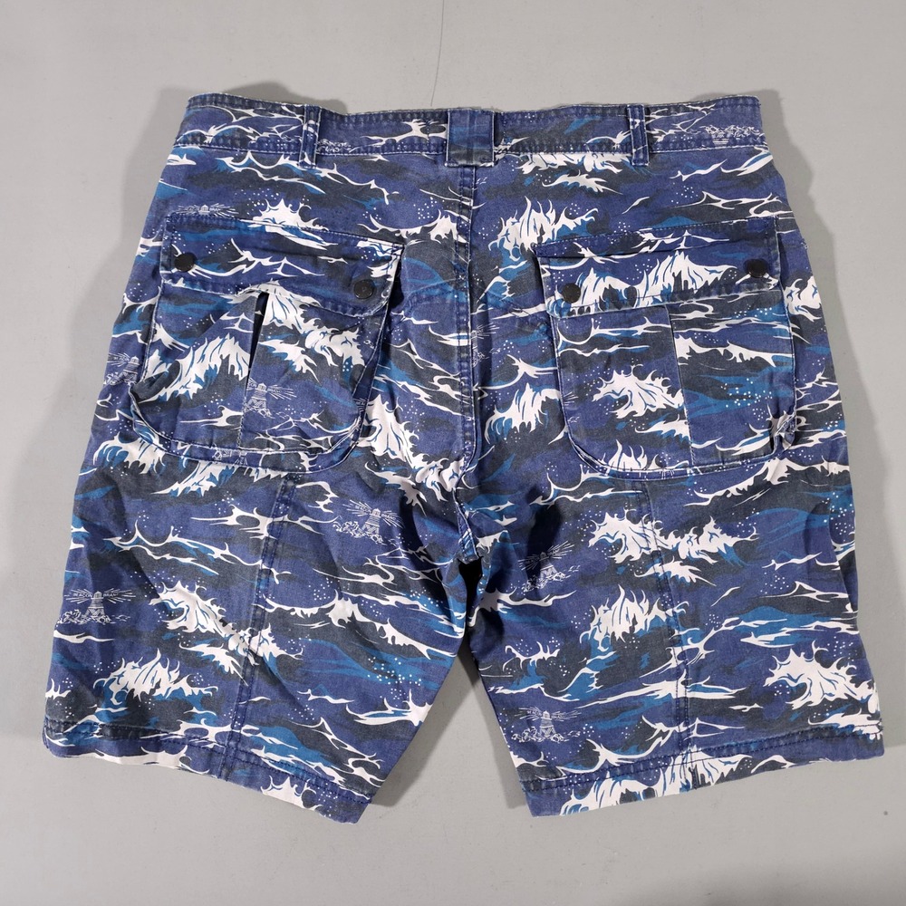 Barbour Cargo Shorts Mens 36 Blue Wave Print White Mountaineering MTR0477BL51 - Picture 7 of 7